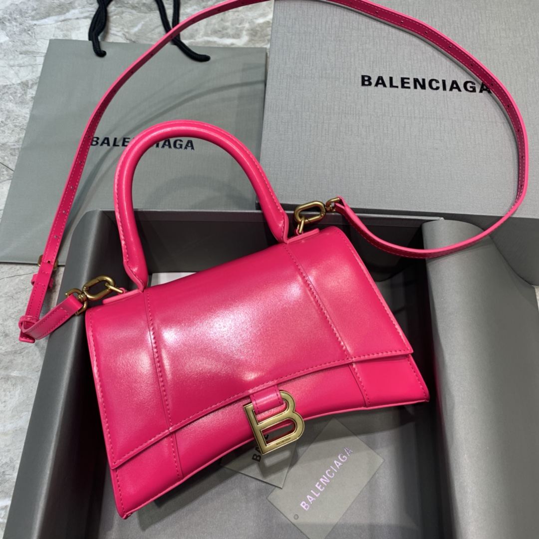 Balenciaga Hourglass Small Handbag Box Calfskin Shoulder Bag Red/Gold